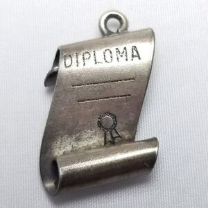 Vintage Sterling Silver Diploma Charm Pendant, Signed Beau, Graduation, Estate